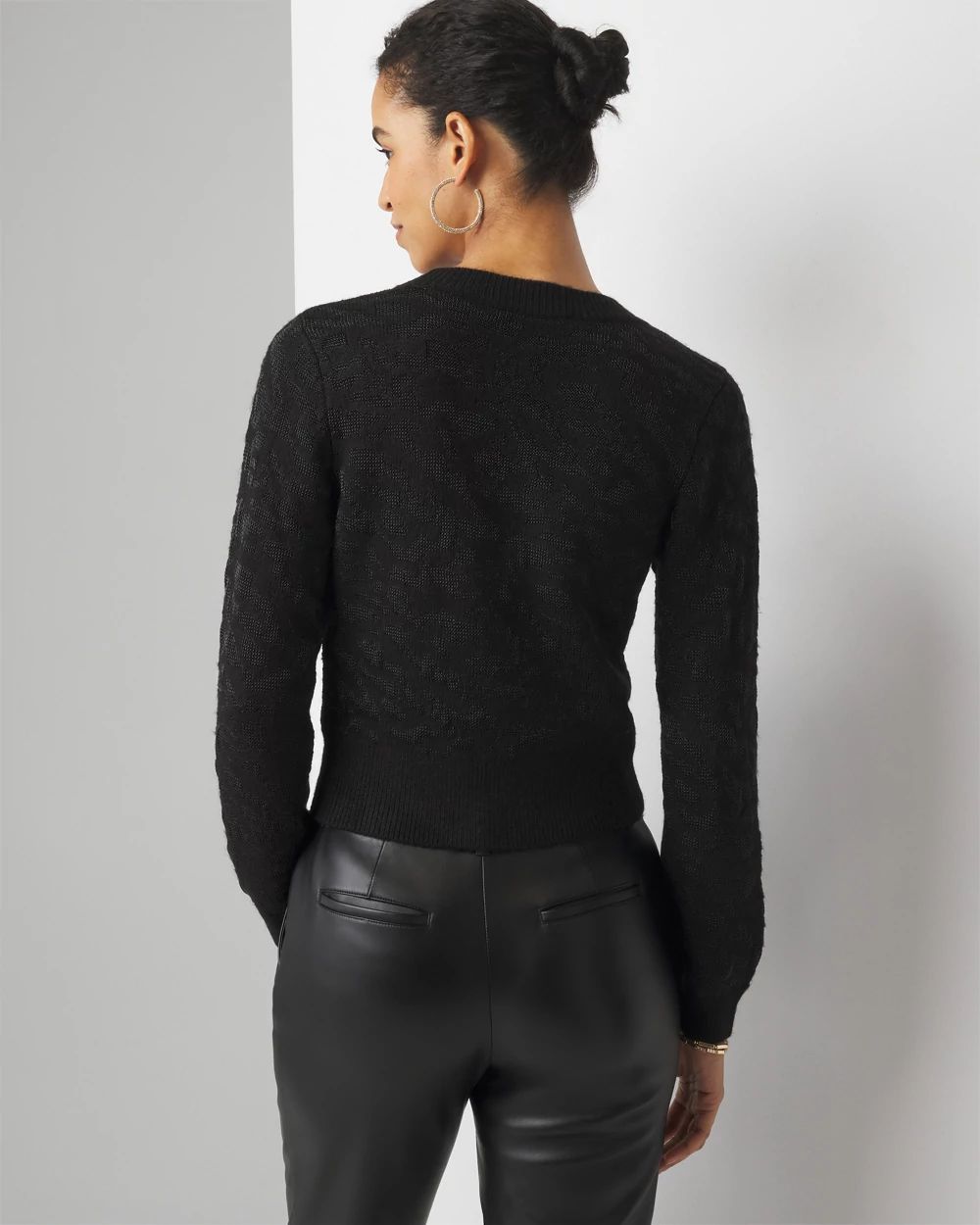 Black Jacquard Knit Warm Patterned Cardigan main image 0
